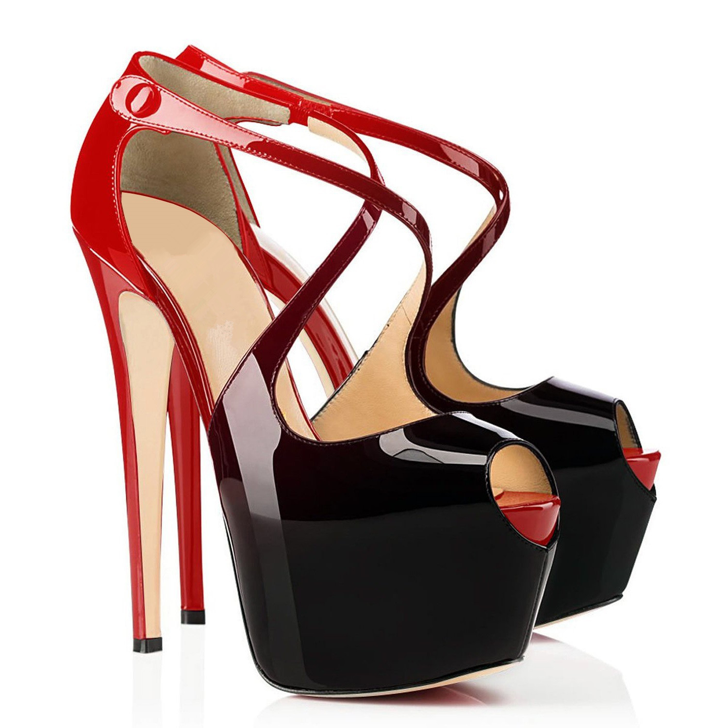Peep Toe Color Matching Cross Strap High Heel Women's Shoes foto 5