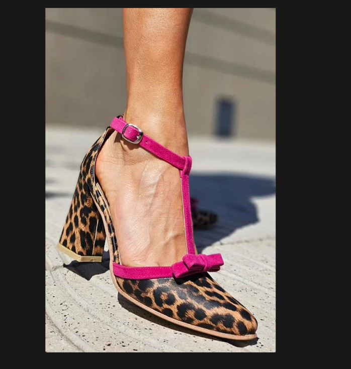 Fashion Colorblock Bow Buckle High Heel foto 4