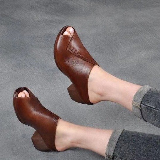 Square Heel Peep-toe Slippers Women's Outer Height Increasing Sandals Pumps foto 2
