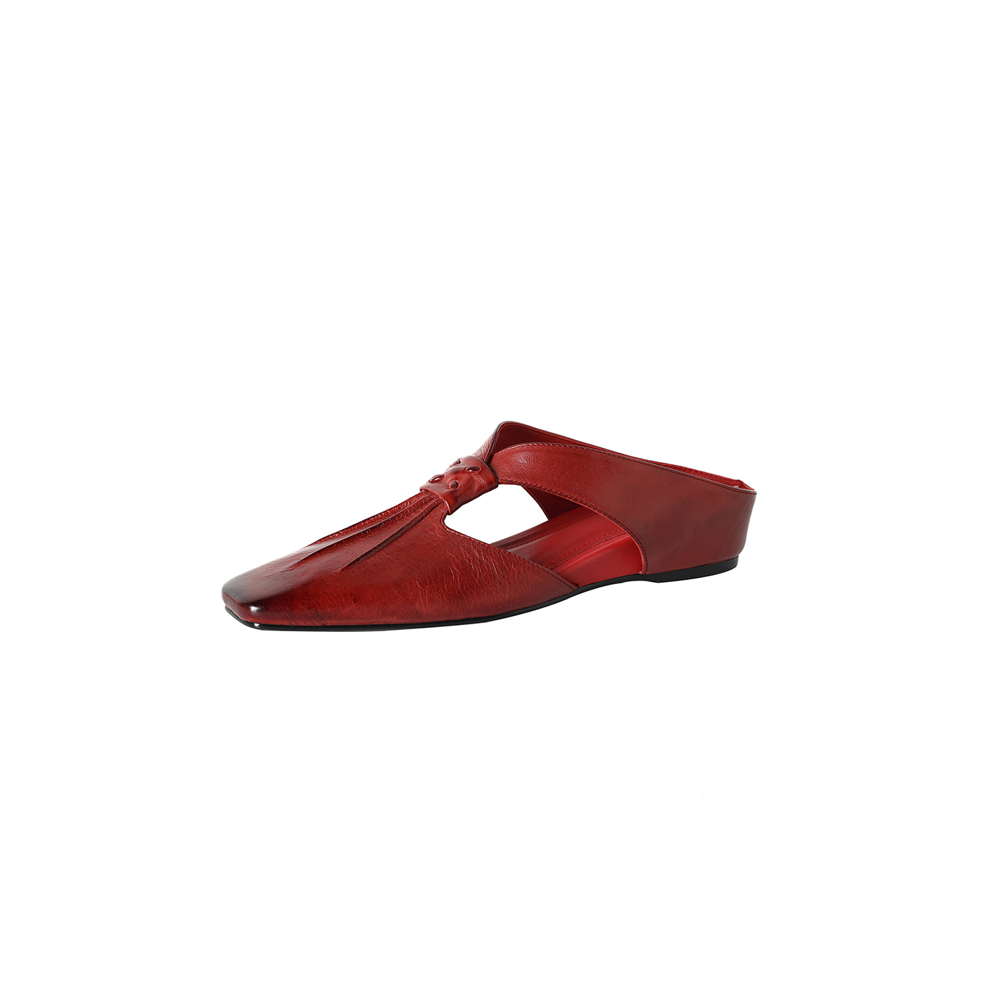 Women's Handmade Full-Grain Leather Mule Sandals, Vintage Square Toe T-Strap Slip-On Flat Shoes foto 3