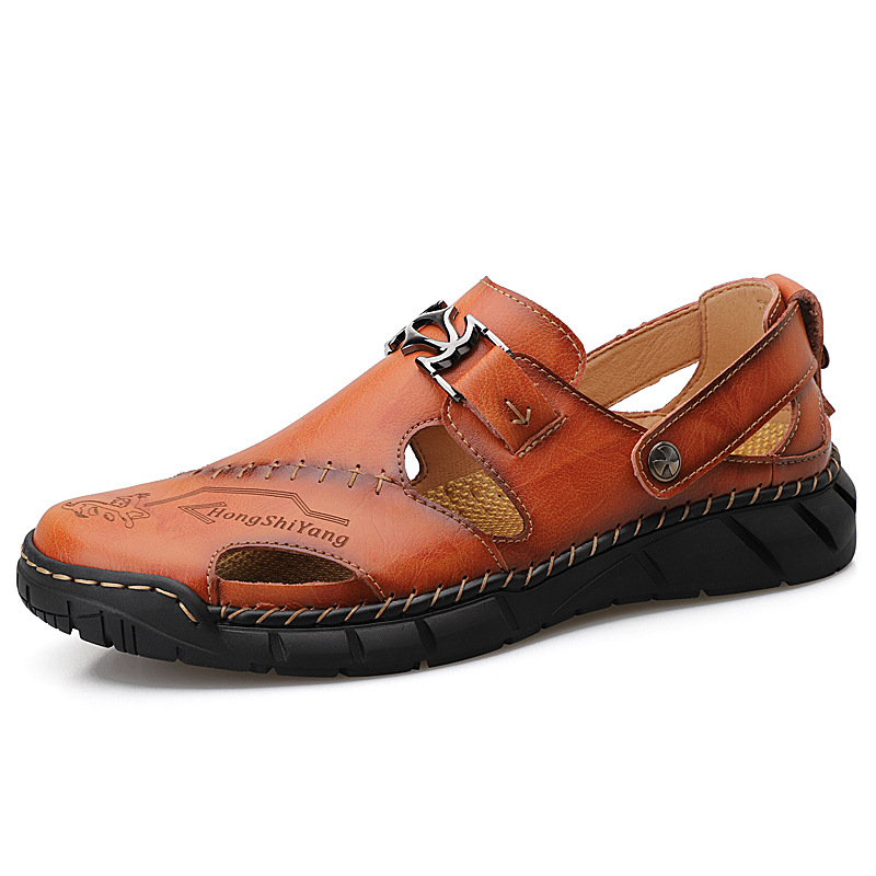 Genuine Leather Youth Casual Sandals Mens Trendy All-Match Slippers foto 3