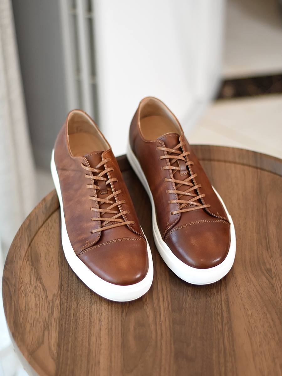 Men's Handmade First-grain Horse Leather Distressed Casual Shoes foto 2