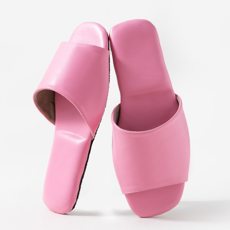 Womens PU Leather Plain Color Simple Slippers For Home Use foto 5