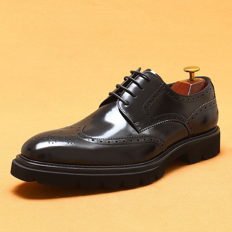 Cowhide Business Casual British Style Carved Shiny Leather Shoes foto 3