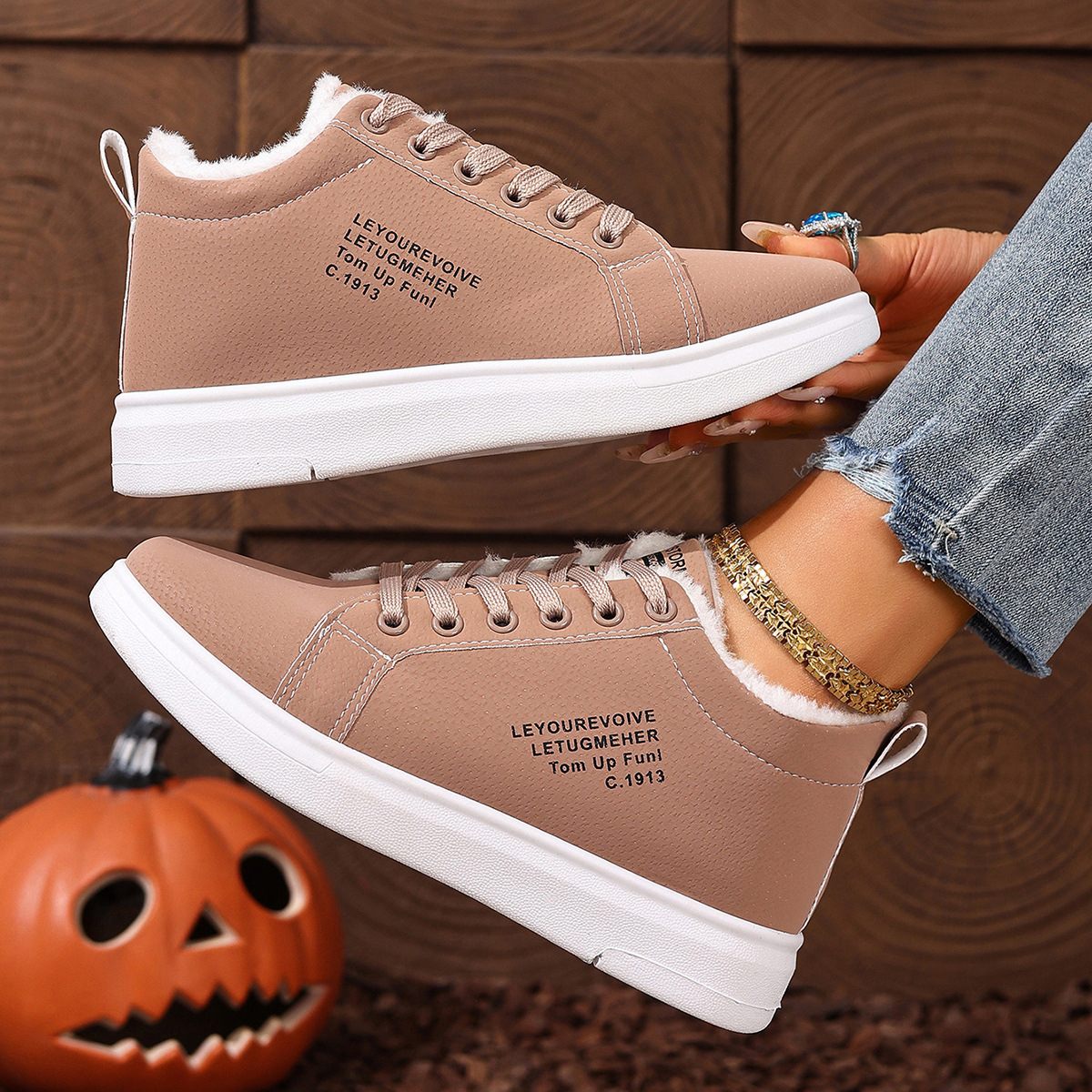 Women's Cotton Shoes With Fleece Sports Flat Sneakers foto 3
