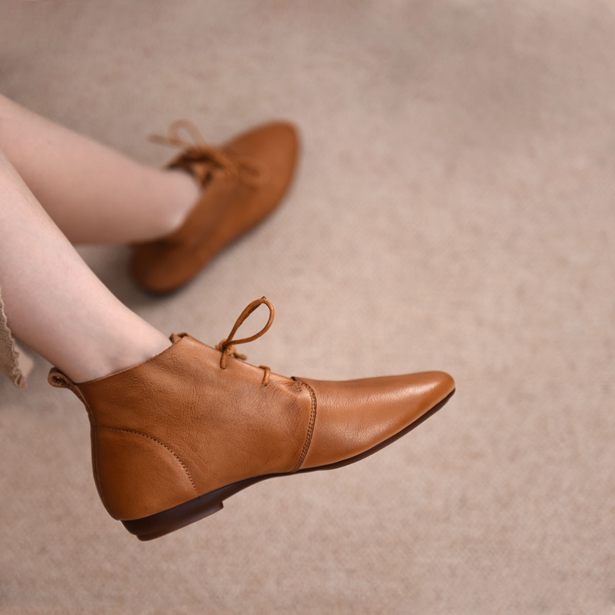 Comfortable Soft Leather Versatile Flat Booties foto 5