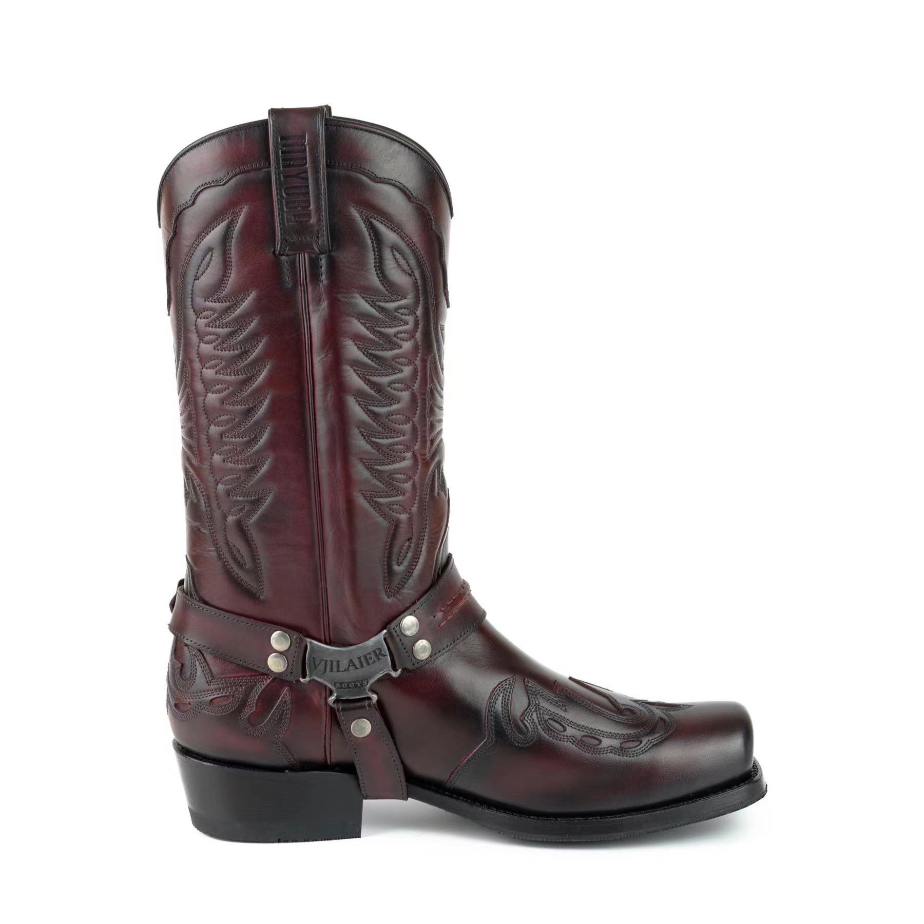 Square Head Buckle Strap Thick Heel Large Neck Mid-calf Boots foto 4