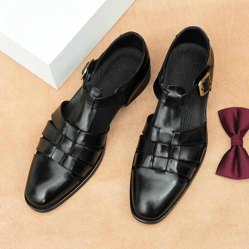 Genuine Leather Retro Fashion Business Summer Breathable Men's Shoes foto 3