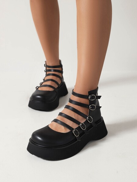 Womens High-top Shoes With A Thick Hollowed-out Leather Belt Buckle foto 5