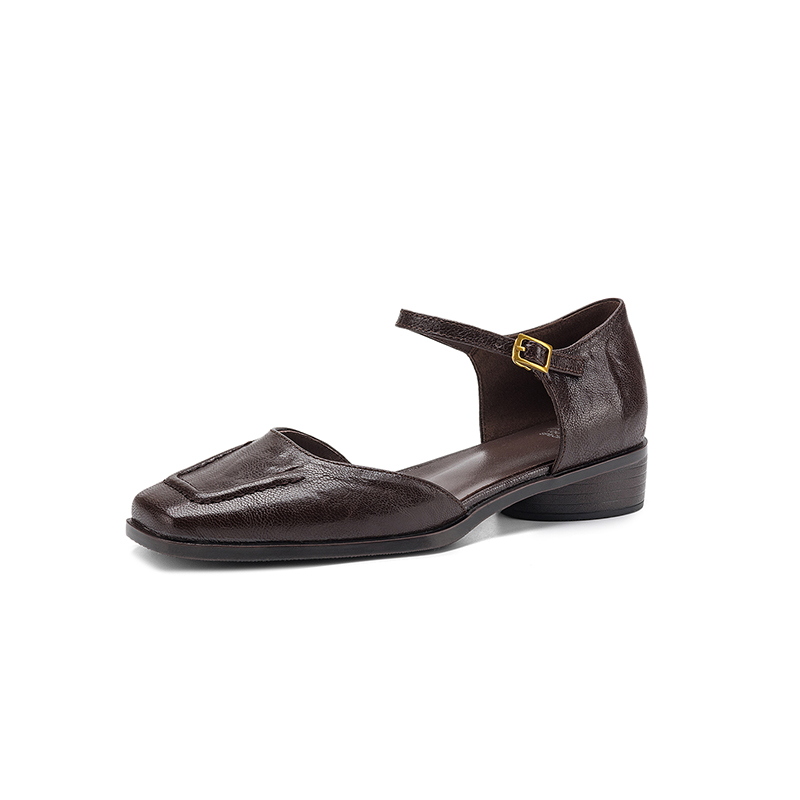 Women's Handmade Full-Grain Sheepskin Mary Jane Sandals, Vintage Square Toe Low Block Heel Shoes foto 5
