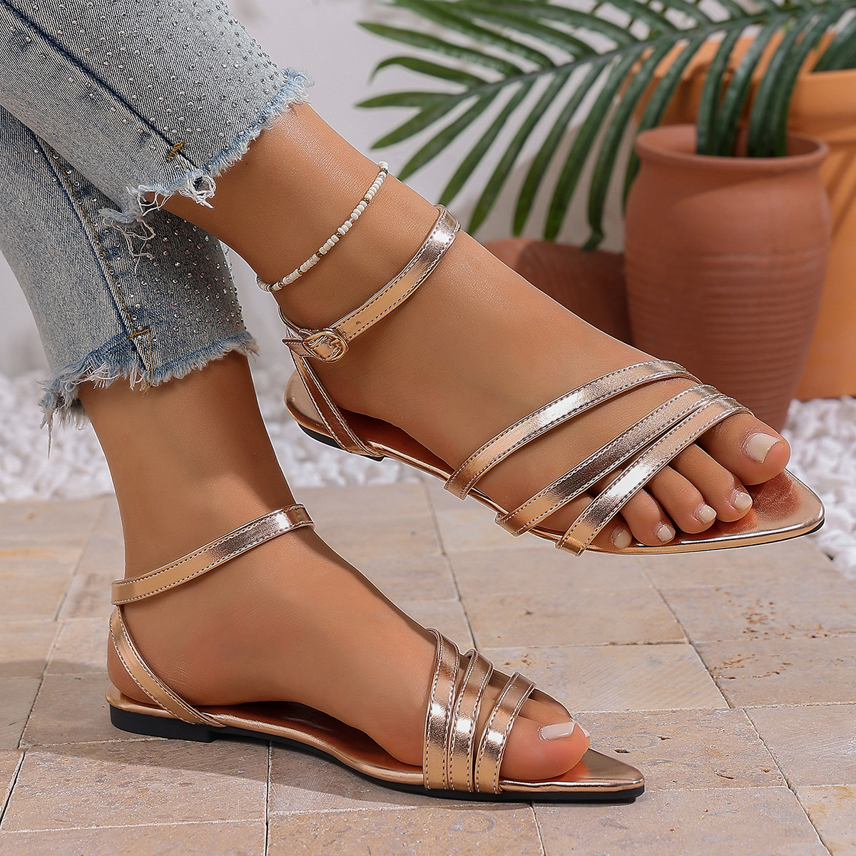 Cross-border European And American-style Womens Fashionable Flat Summer Sandals foto 3
