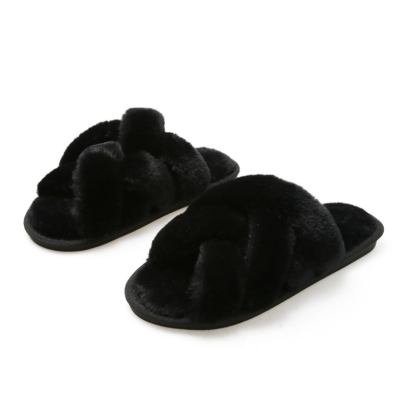 Open Toe Fluffy Slippers Women's Artificial Fur Couple Plush foto 3