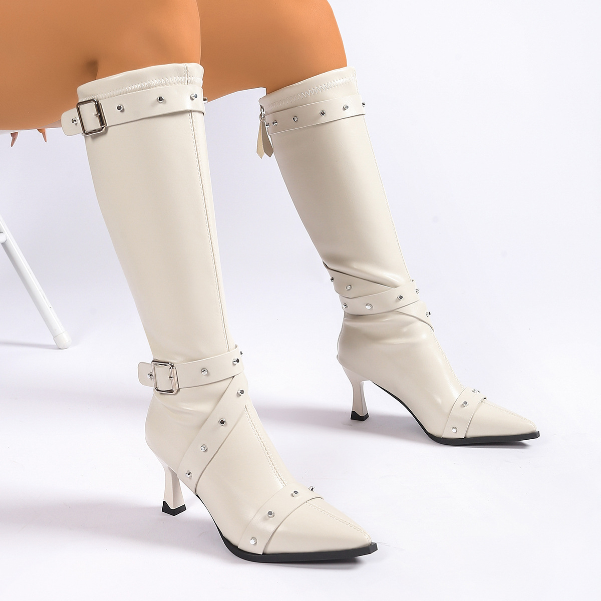 Pointed-toe Stiletto-heel Stretch Slim Boots Long Boots foto 2