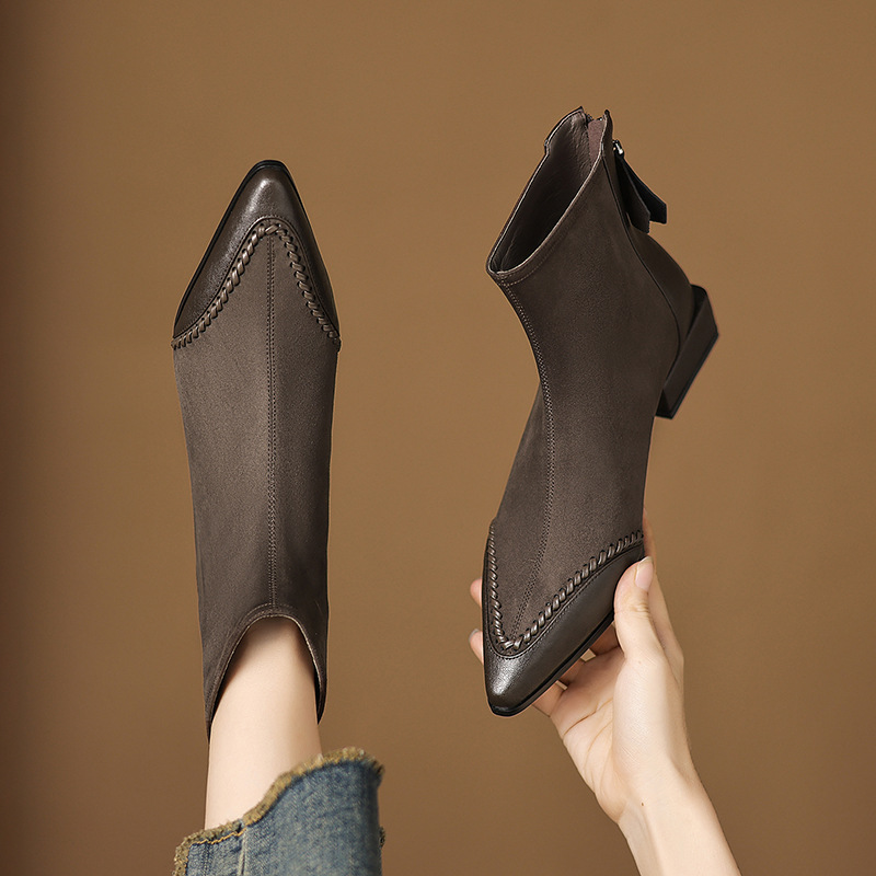 Pointed-toe Square-heeled Ankle Boots For Women foto 5