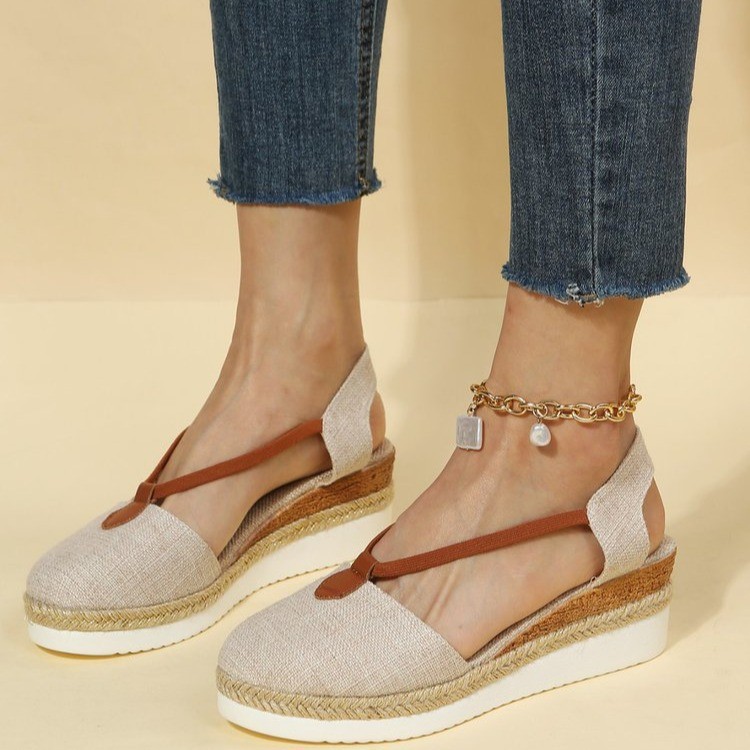 Women's Summer New Wedge Plus Size Closed Toe Back Empty Rope Bottom Sandals foto 3