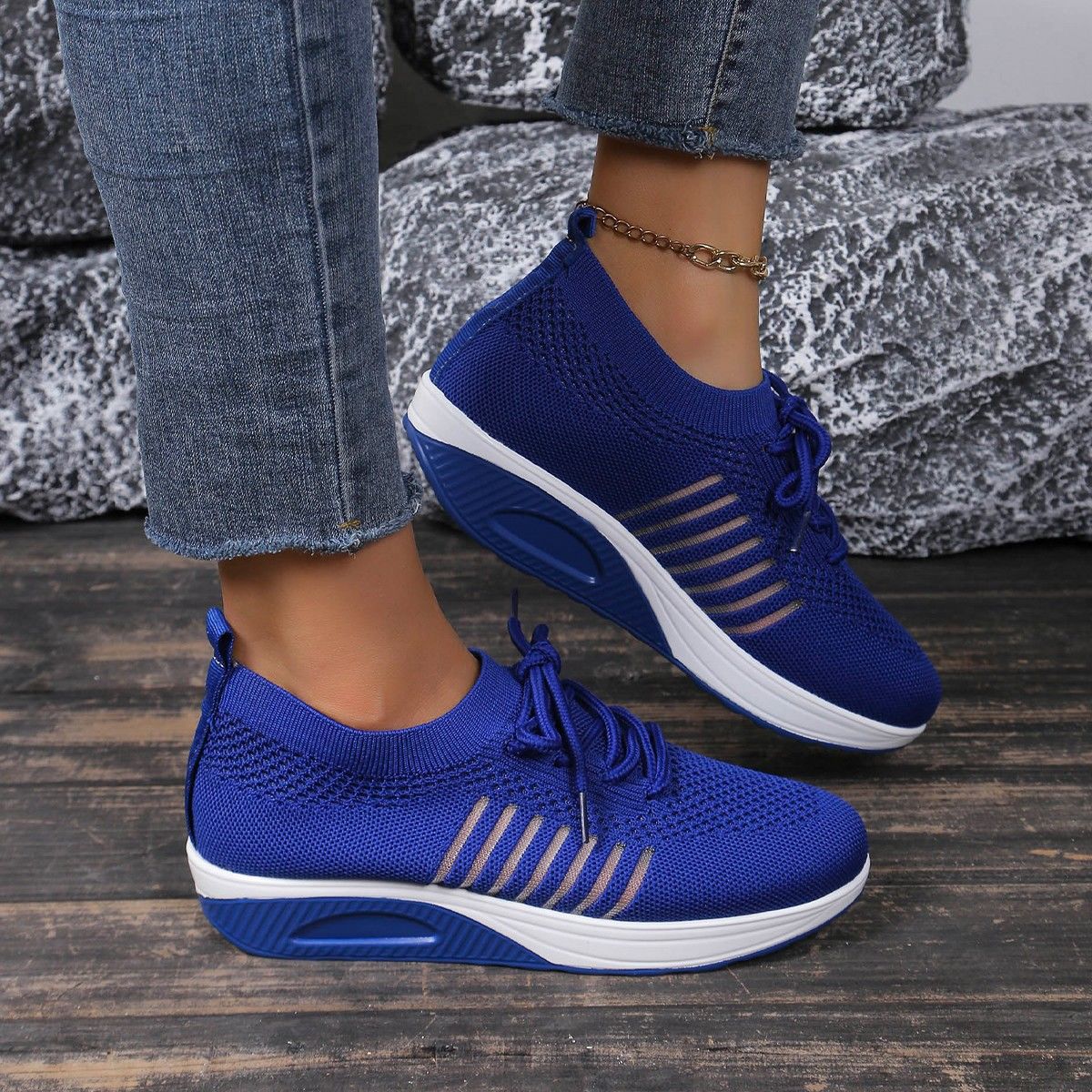Platform Height Increasing Breathable Plus Size Front Lace-up Flat Shoes foto 5