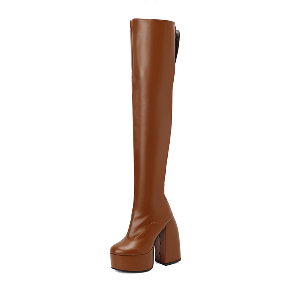 Stylish Casual Plus-size Over-the-knee Boots With A Round Toe And High Heel foto 4