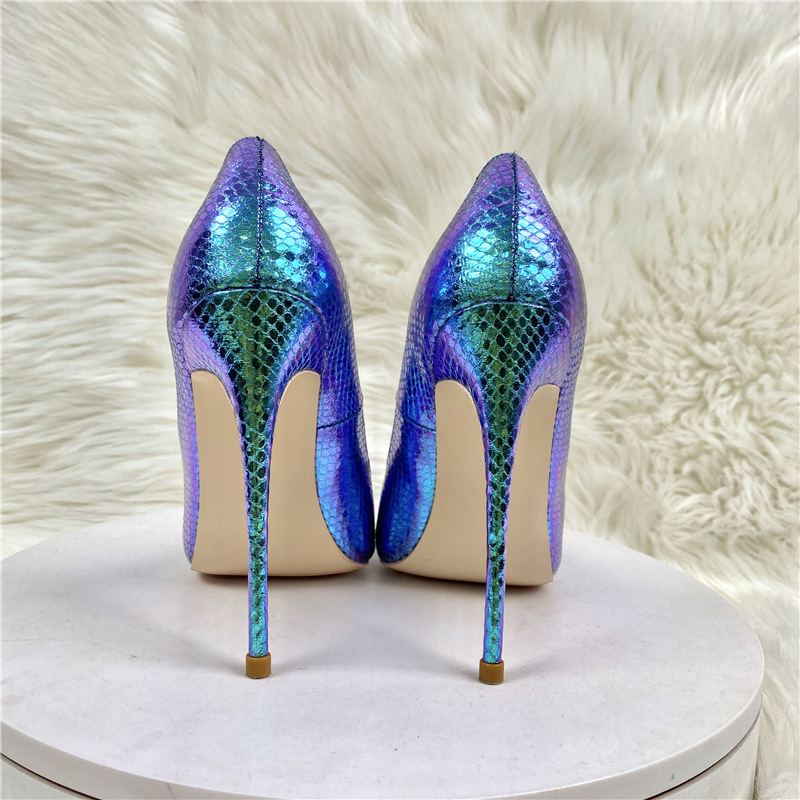 New Blue Color Serpentine Lady High Heels 12CM Pointed Stiletto Heel foto 2