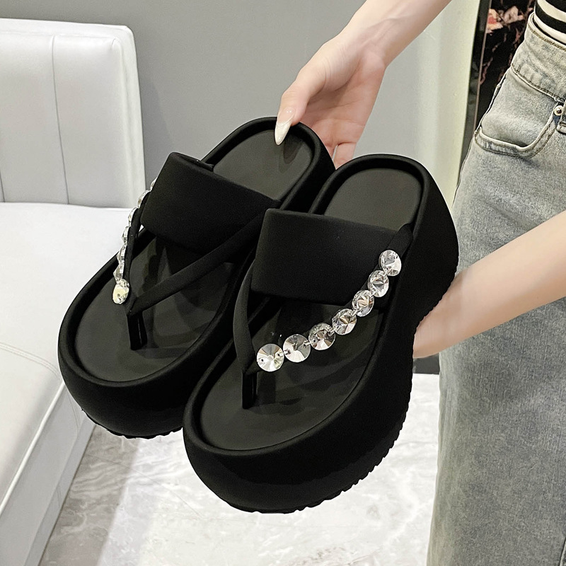 Women's Thick-soled Stylish Flip-flops Rhinestone Temperament Leisure Slippers foto 4