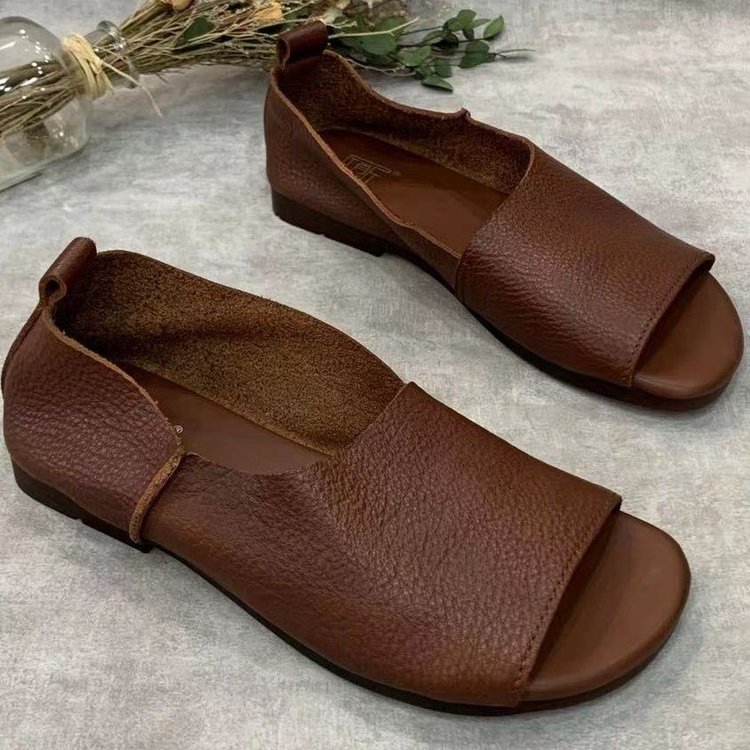 Retro Handmade Soft Leather Open-toe Fish-mouth Shoes With A Soft Sole foto 2