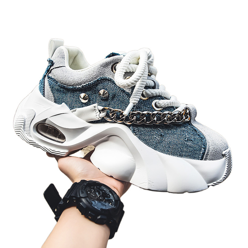 Mens Casual Elevated Denim Sneakers With Thick Soles foto 5