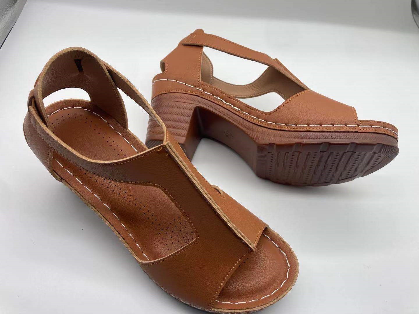 Peep Toe Plus Size Wedge Open Toe Buckle Roman Style High Heel Sandals foto 5