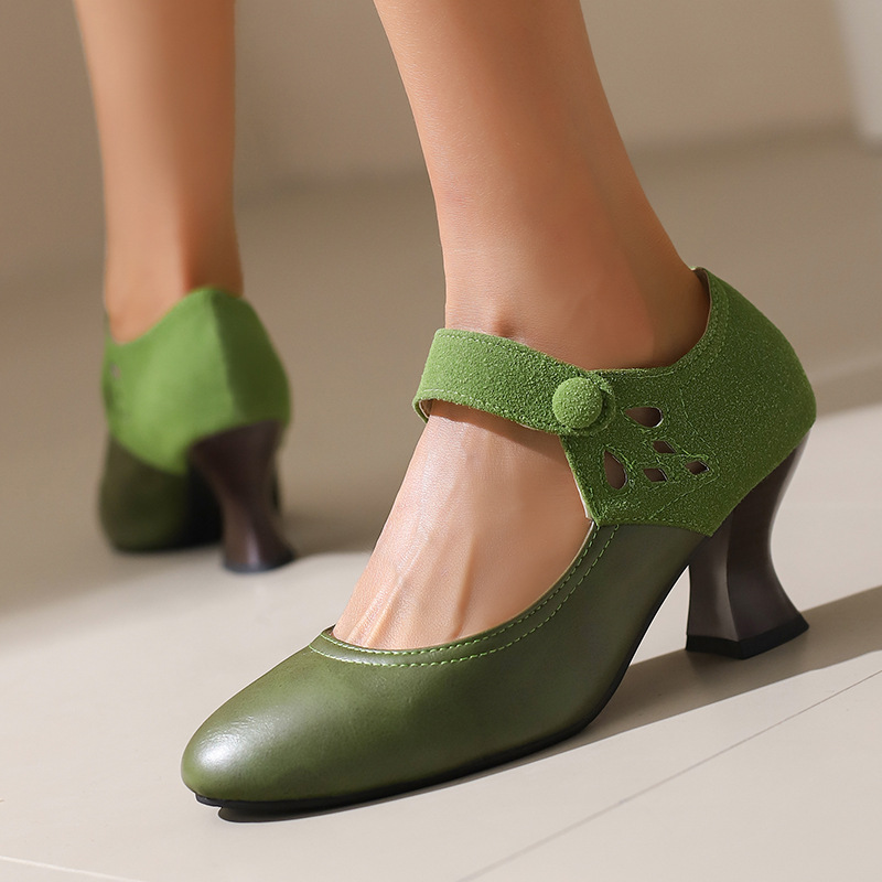 Buckle Spring And Autumn Women's Shoes Round Head Chunky Heel Shoes foto 3