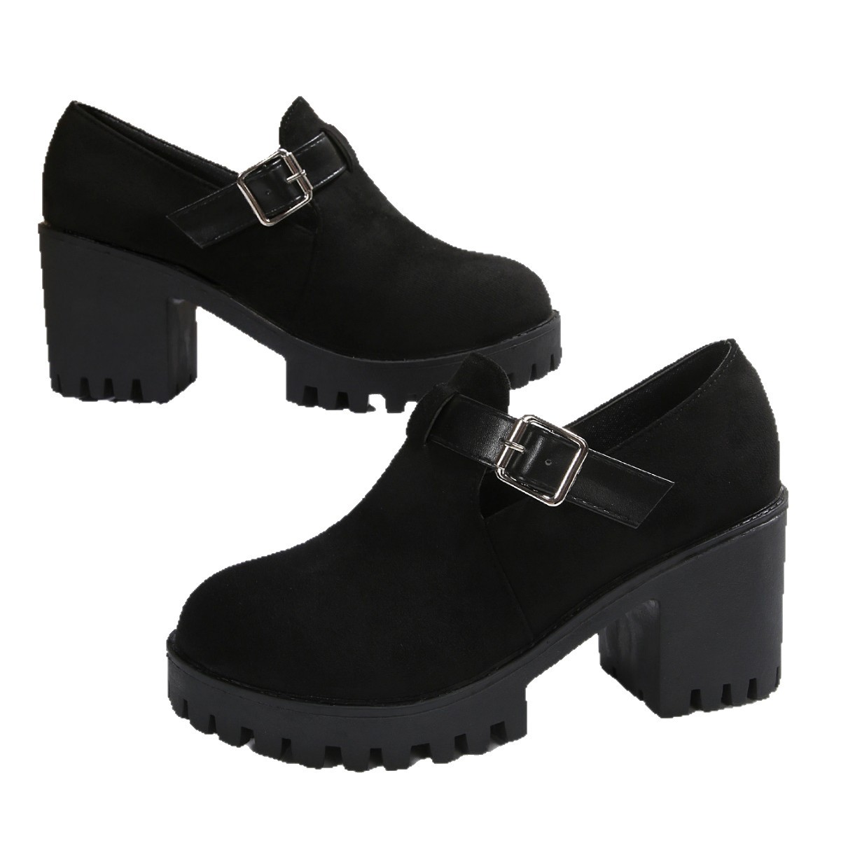 Womens Chunky Thick-soled Suede High Heels foto 3