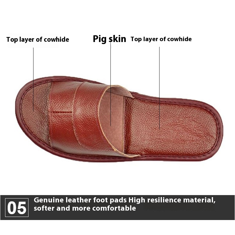 Home Indoor Non-slip Soft Bottom Top Layer Cowhide Sandals foto 5