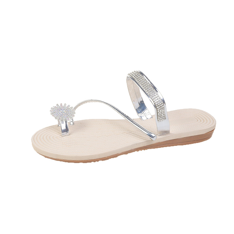 Outerwear Floral Rhinestone Flip-Flops Fairy Style Flat Sandals Two-Way Wear foto 5