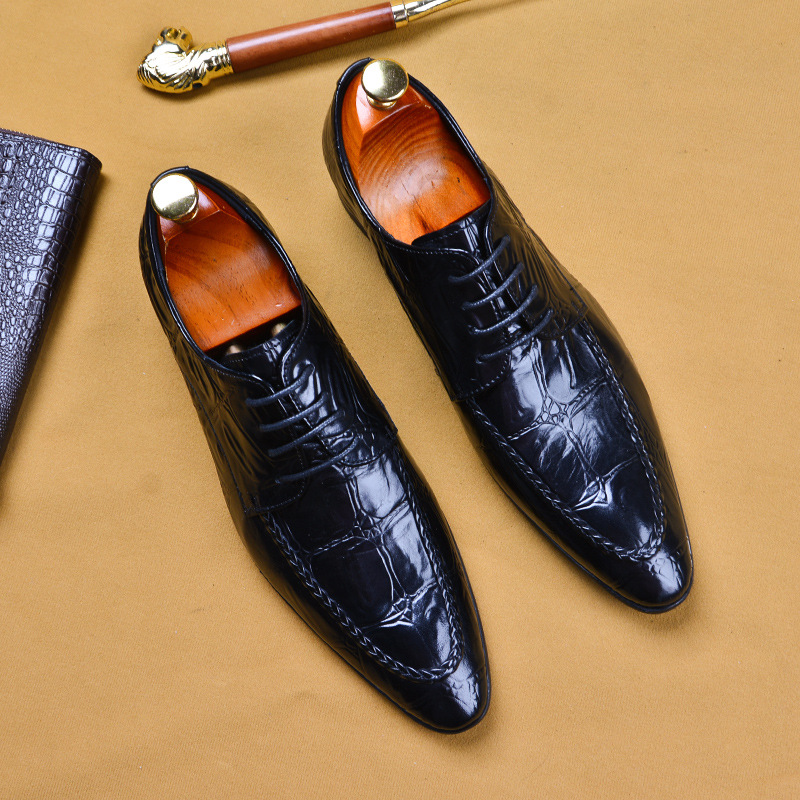 Men's Korean-style British Casual Alligator Pattern Leather Shoes foto 4