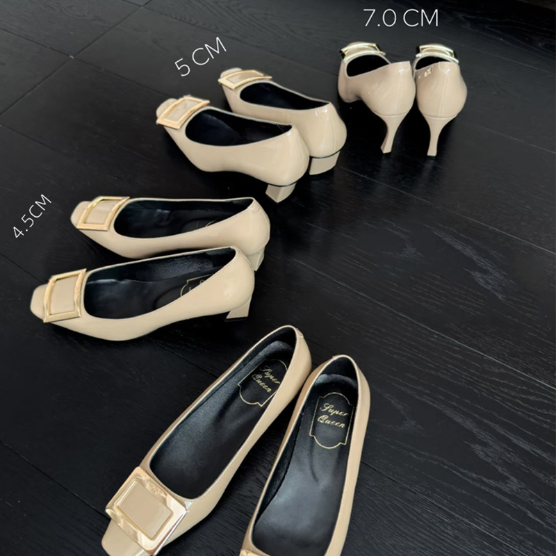 Elephant Grey Sophisticated Patent Leather RV Heels Professional Commuter Shoes foto 2