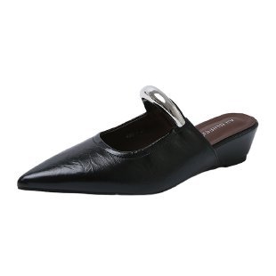 Pointed Toe Slip-on Mule Sandals With Chunky Heels