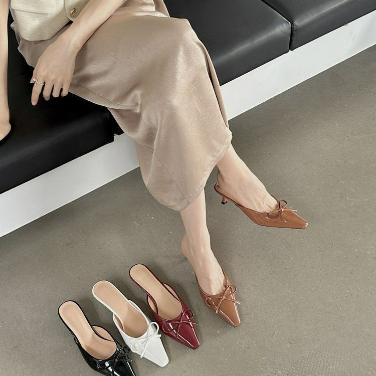 Womens Versatile Fashionable Low-Heel Bow Slippers foto 4