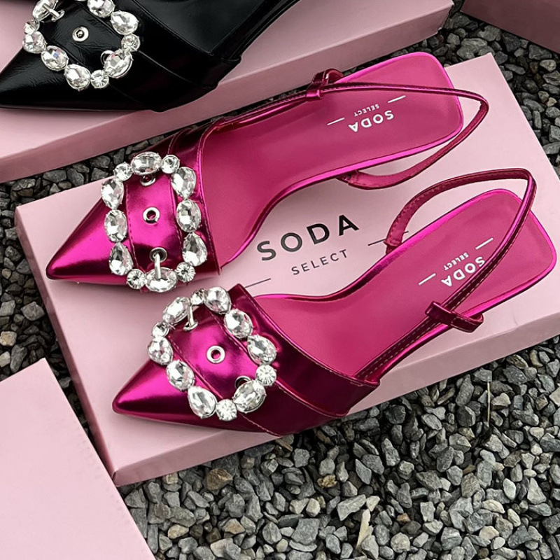 Fairy Mint Man Rhinestone Buckle Closed Toe Sandals Women's Stiletto Heel High Heel Shoes foto 3