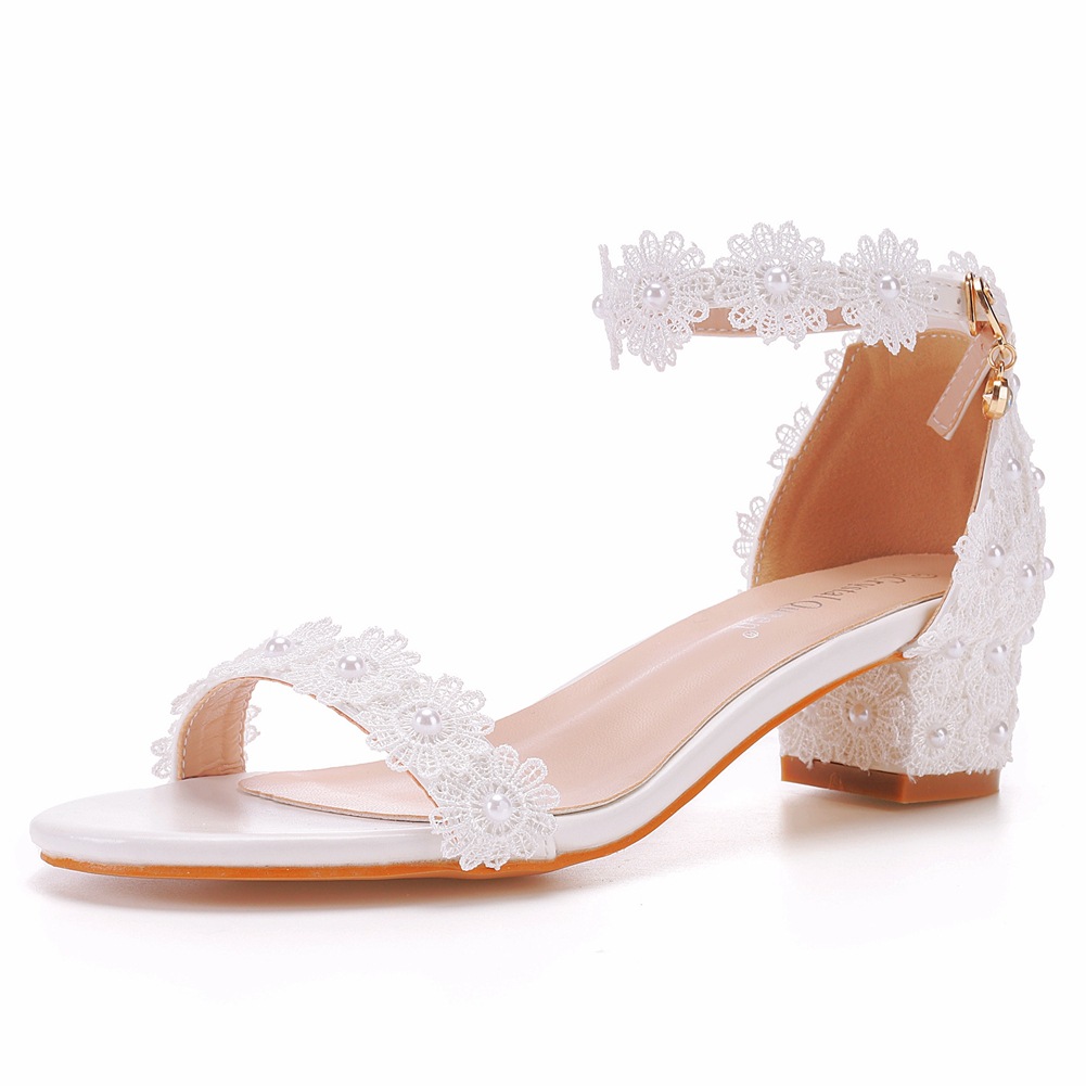 Shallow Mouth With Beads Square Heel Sandals foto 2