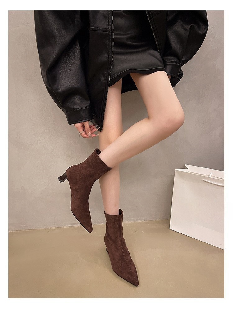 Slim High-heel Leopard Print Pointed Toe Stylish Short Boots For Women foto 3