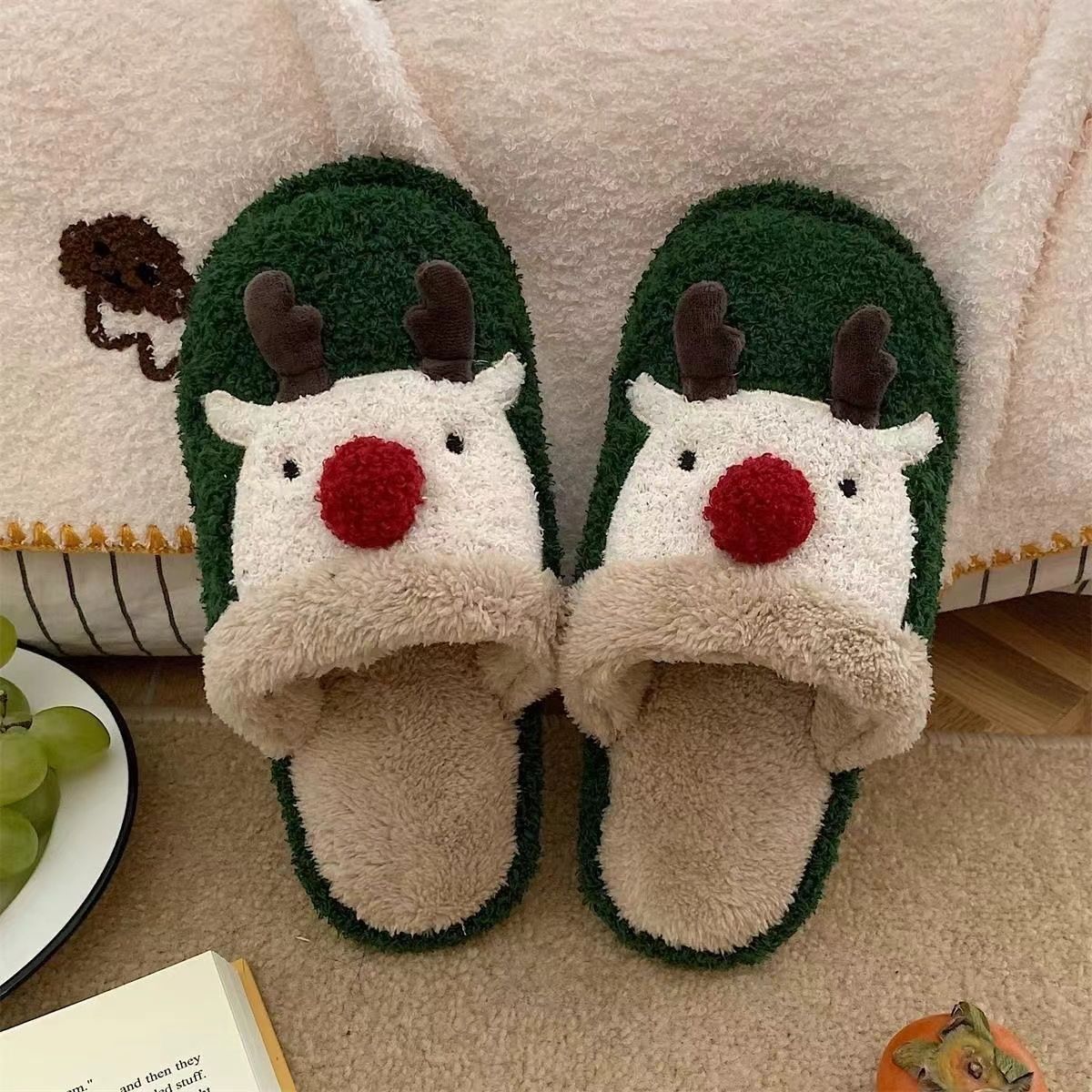 Fashion Non-slip Warm Christmas Elk Plush Shoes foto 3