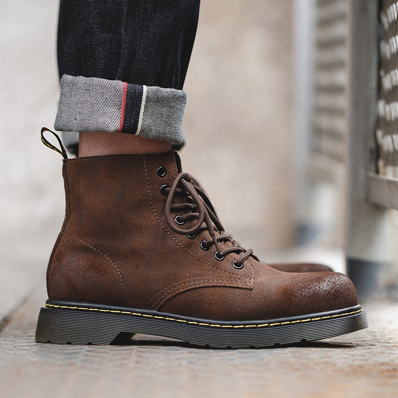 High Top British Style Martin Boots Trendy Men's Shoes Leather Ankle Boots foto 4
