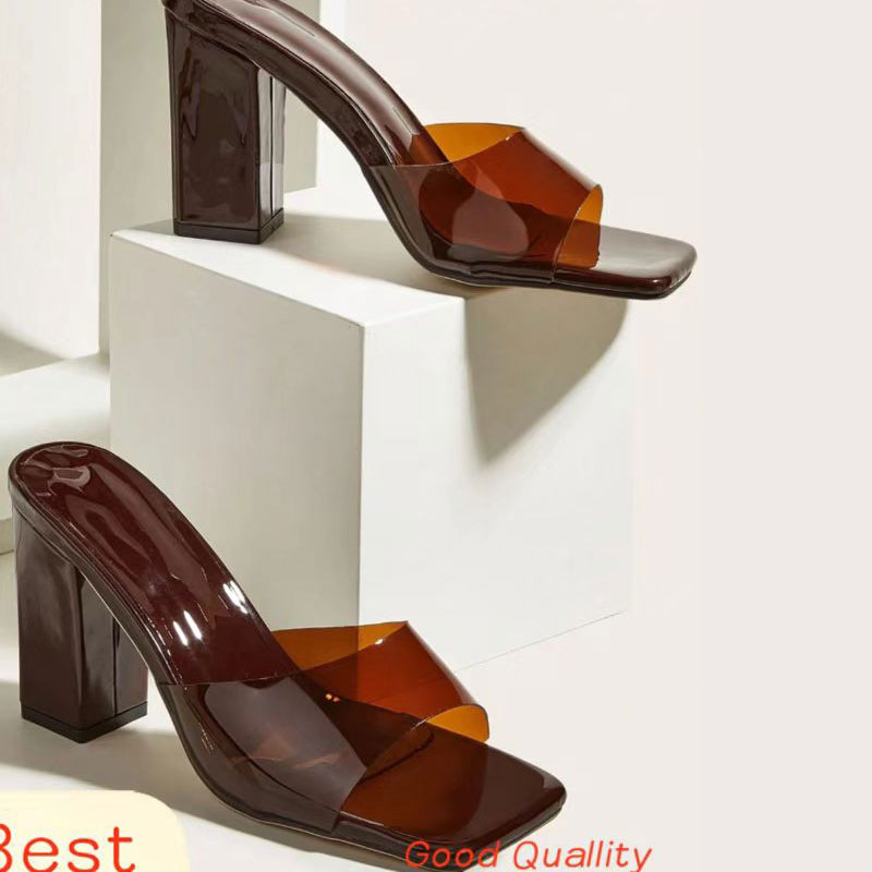 Womens Stylish Block-heel Square-toe High-heel Sandals foto 4