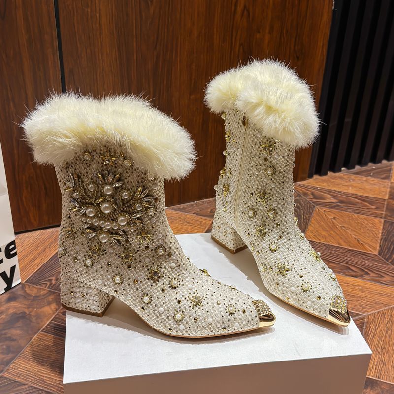 Winter Fleece-lined, Warm Chunky-heeled Ankle Boots foto 4