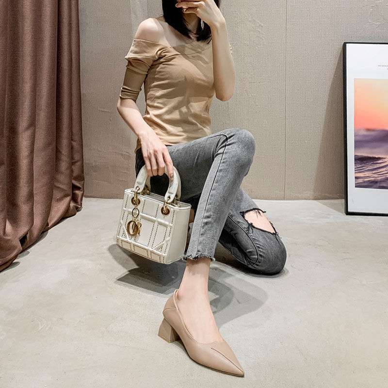 New Spring Versatile Low-cut Women's Mid Heel Chunky Heel Pointed-toe Soft Bottom Work Shoes foto 4