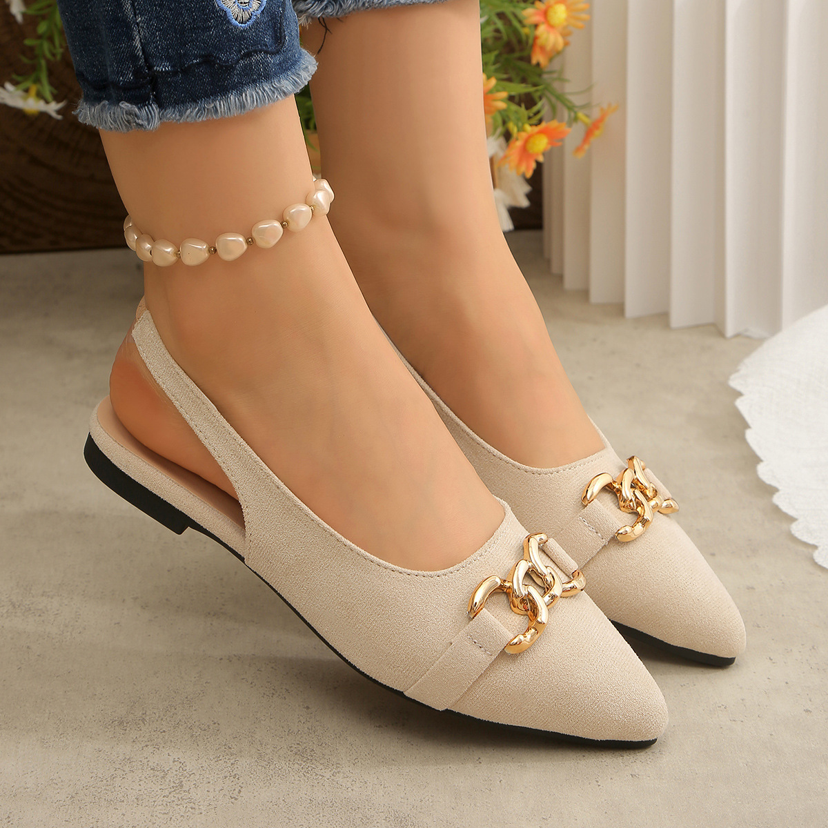 Cross-border Flat-heeled Vintage Closed-toe Sandals Open-back Suede Strappy Sandals With Horsebit Buckles foto 4