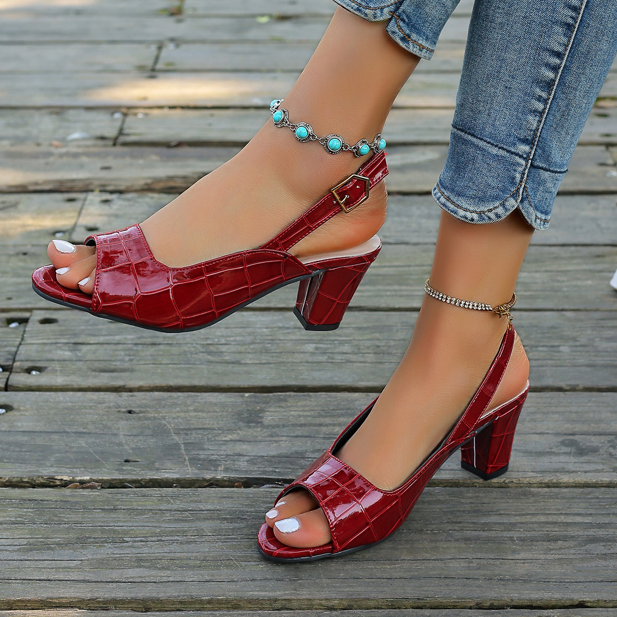 Fish Mouth Chunky Heel Sandals For Women foto 3