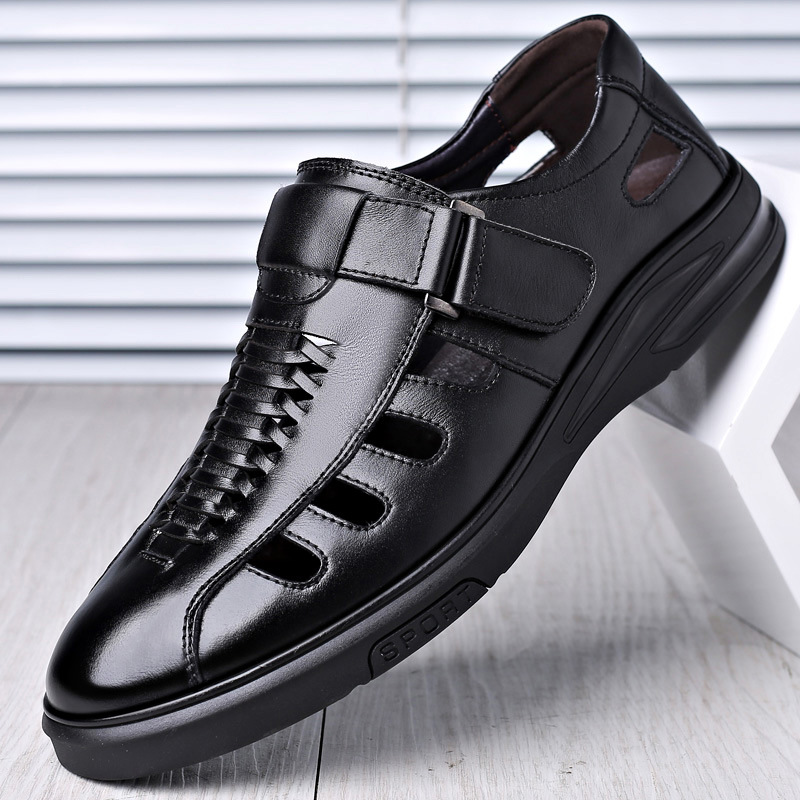 Cowhide Business Formal Wear Hollow Breathable Plus Size Men's Casual Leather Sandals foto 5