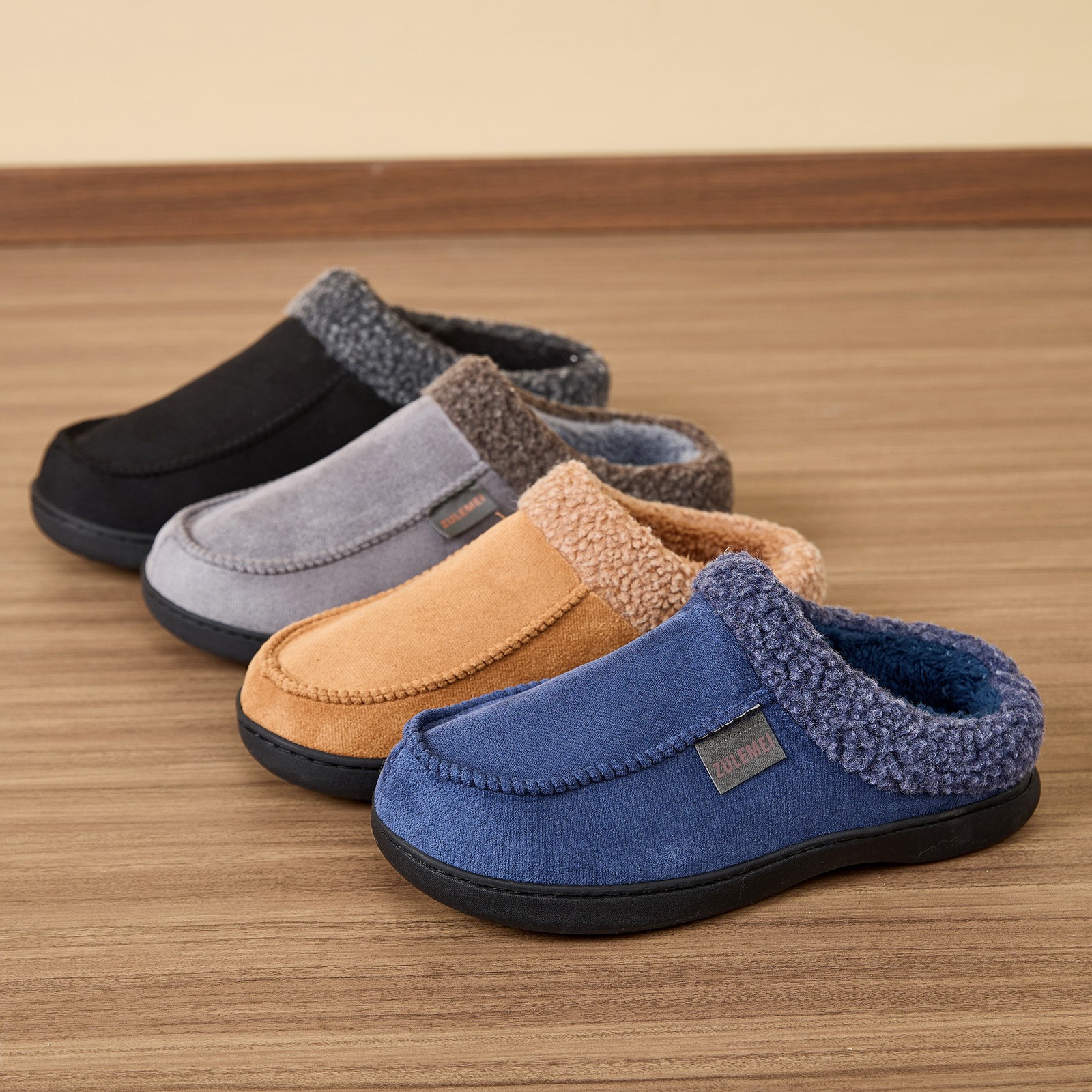 Household Winter Men's Warm Plush Fleece-Lined Thickened Non-slip Cotton Slippers foto 4