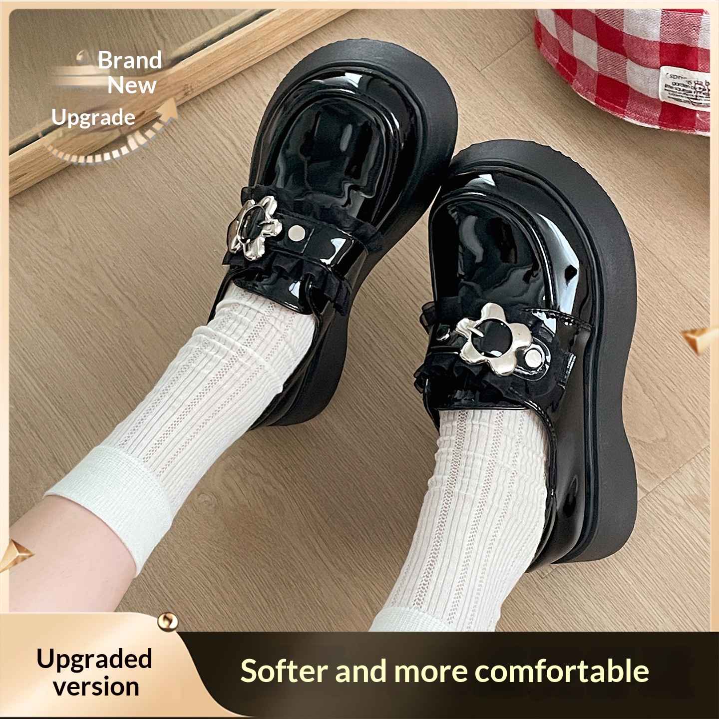 White Retro British Style Thick Soled High Rise Small Leather Shoes foto 2