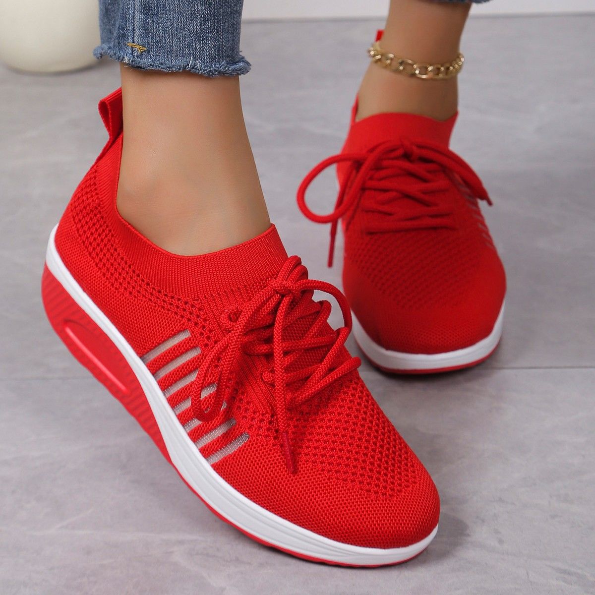 Platform Height Increasing Breathable Plus Size Front Lace-up Flat Shoes foto 2