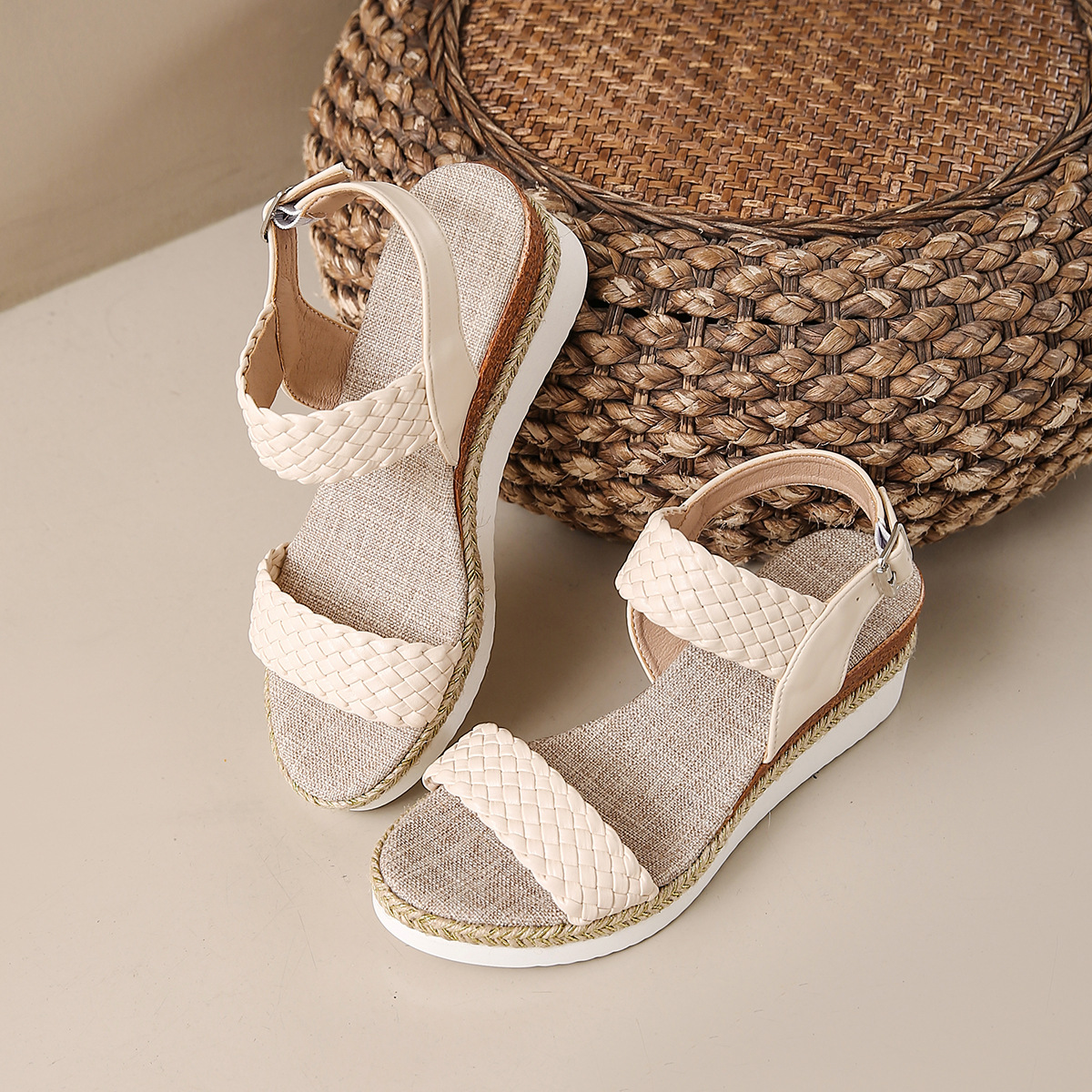 Fashionable Open-toe Round-toe Thick-soled High-heeled Slides For Outdoor Wear