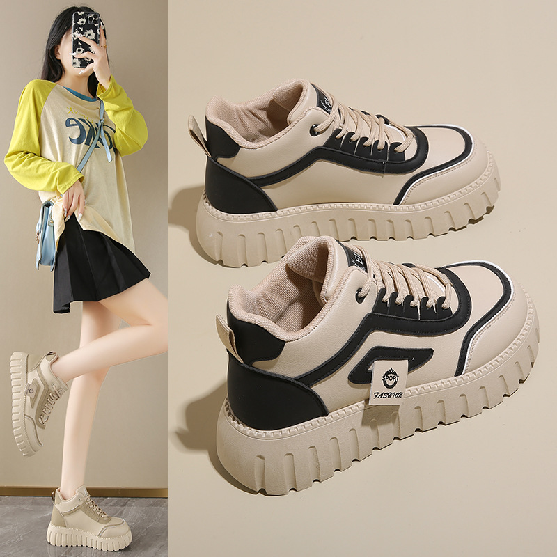Breathable High-top White Shoes For Women Versatile Chunky-soled Athletic-casual Style foto 2